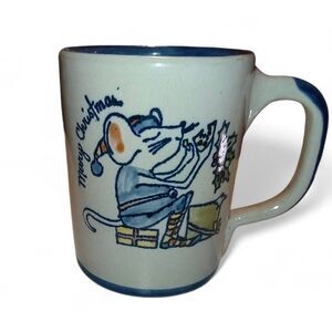Vtg Louisville Stoneware Pottery Coffee Mug Merry Christmas Mouse Made USA NO CH